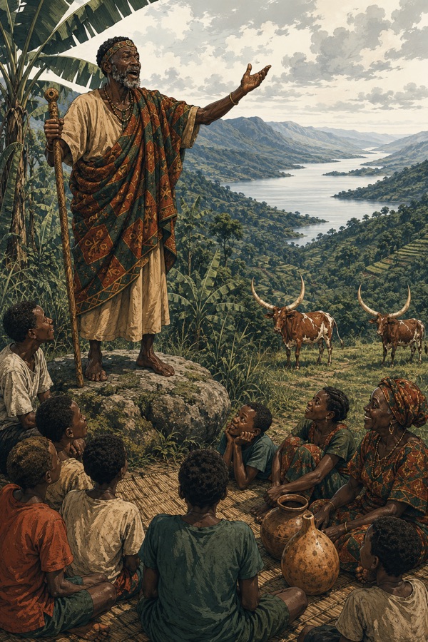 Illustration d'un conteur du Bushi lors d'une veillée